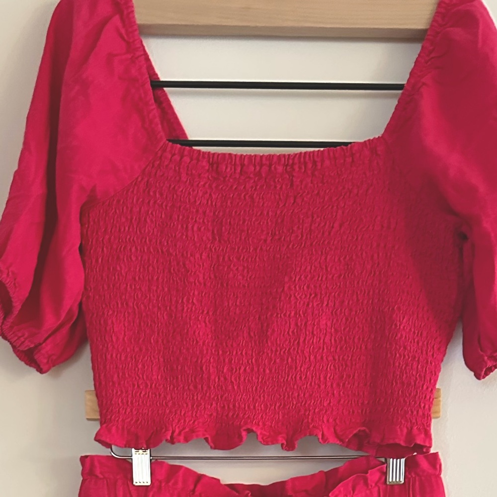 Universal Thread Puff Elbow Sleeve Smocked Crop Top | Part of Matching Set
